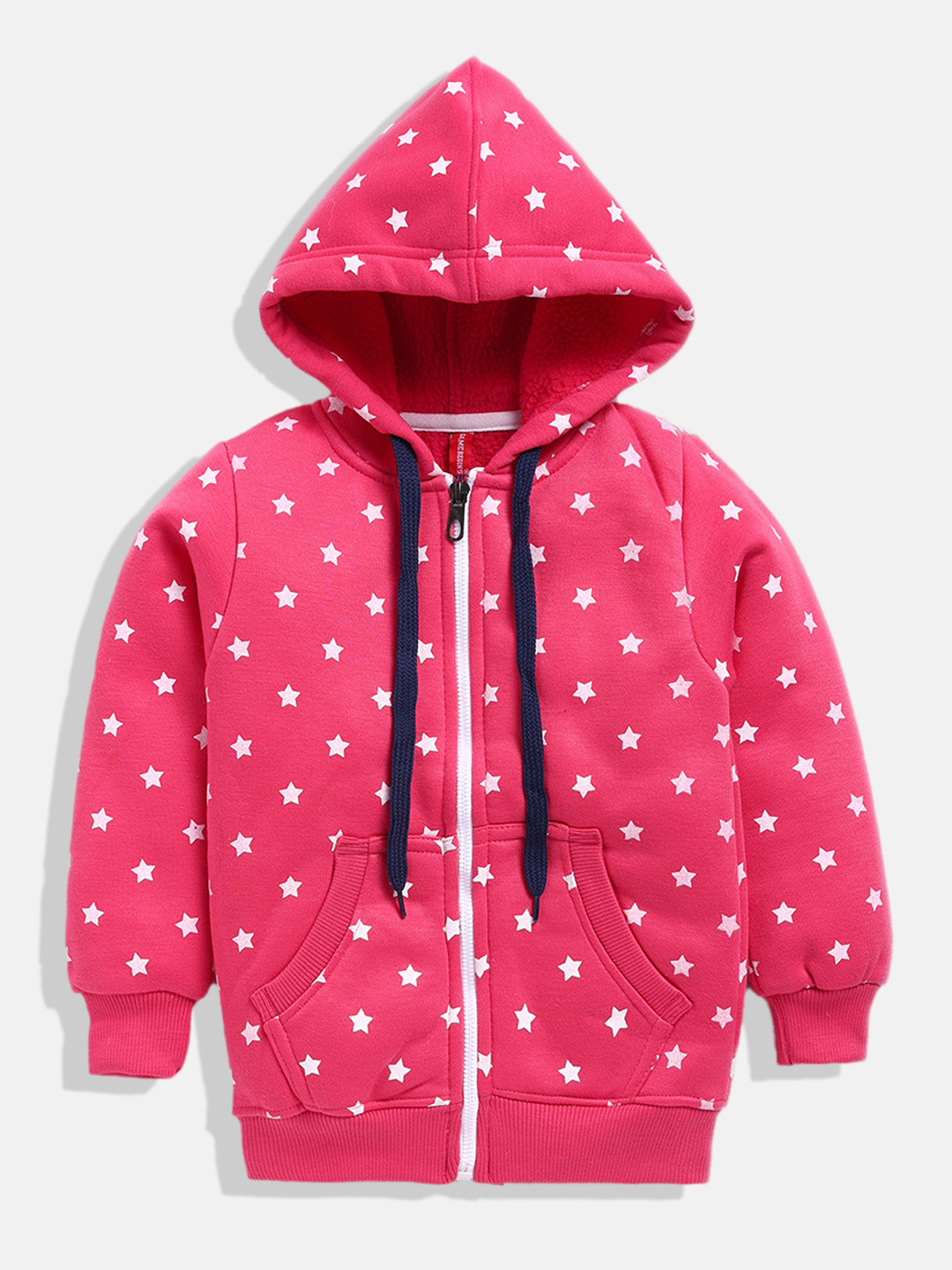 

GAME BEGINS Girls Pink & White Star Print Cotton Hooded Sweatshirt
