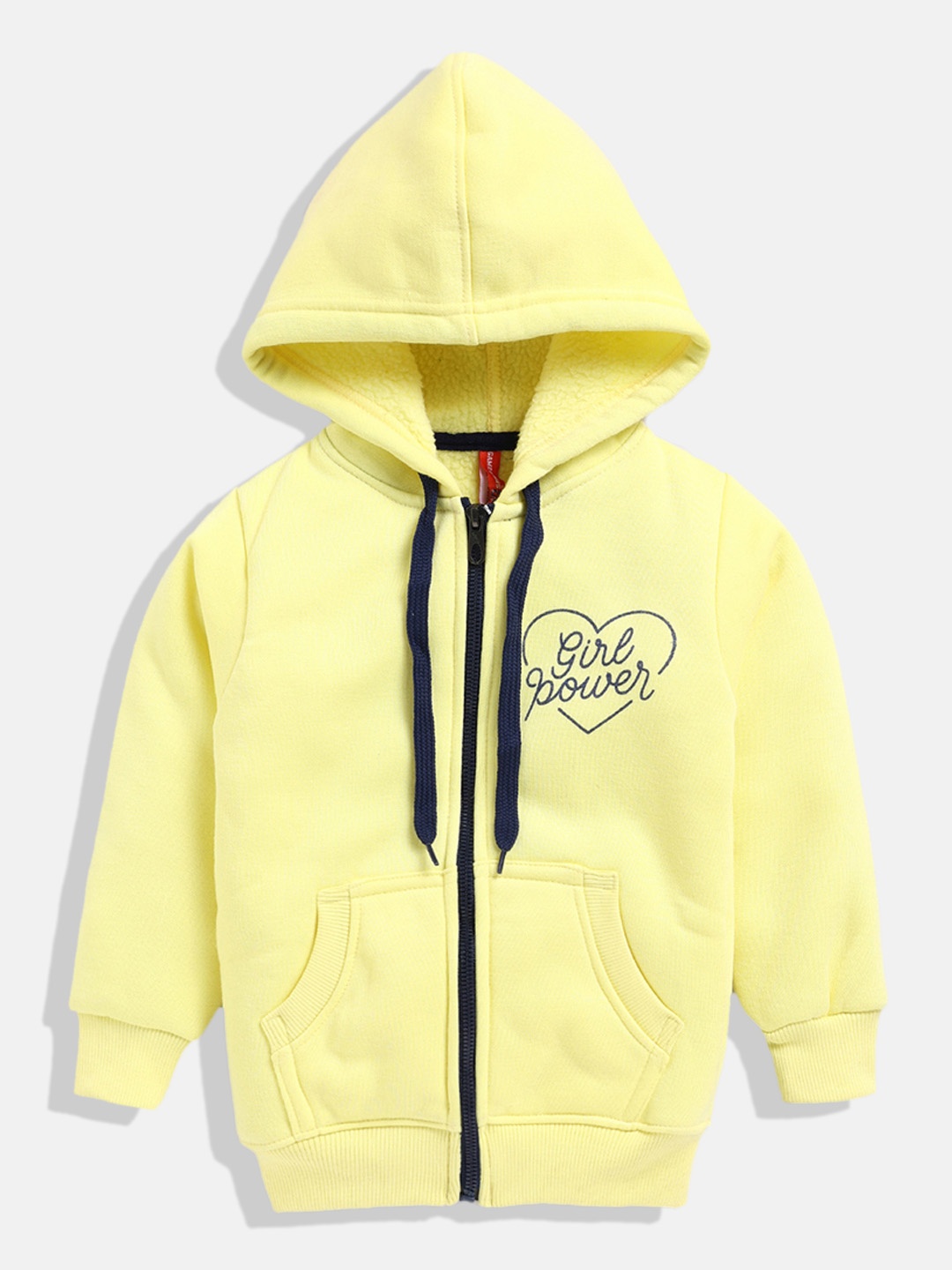 

GAME BEGINS Girls Yellow Solid Cotton Hooded Sweatshirt