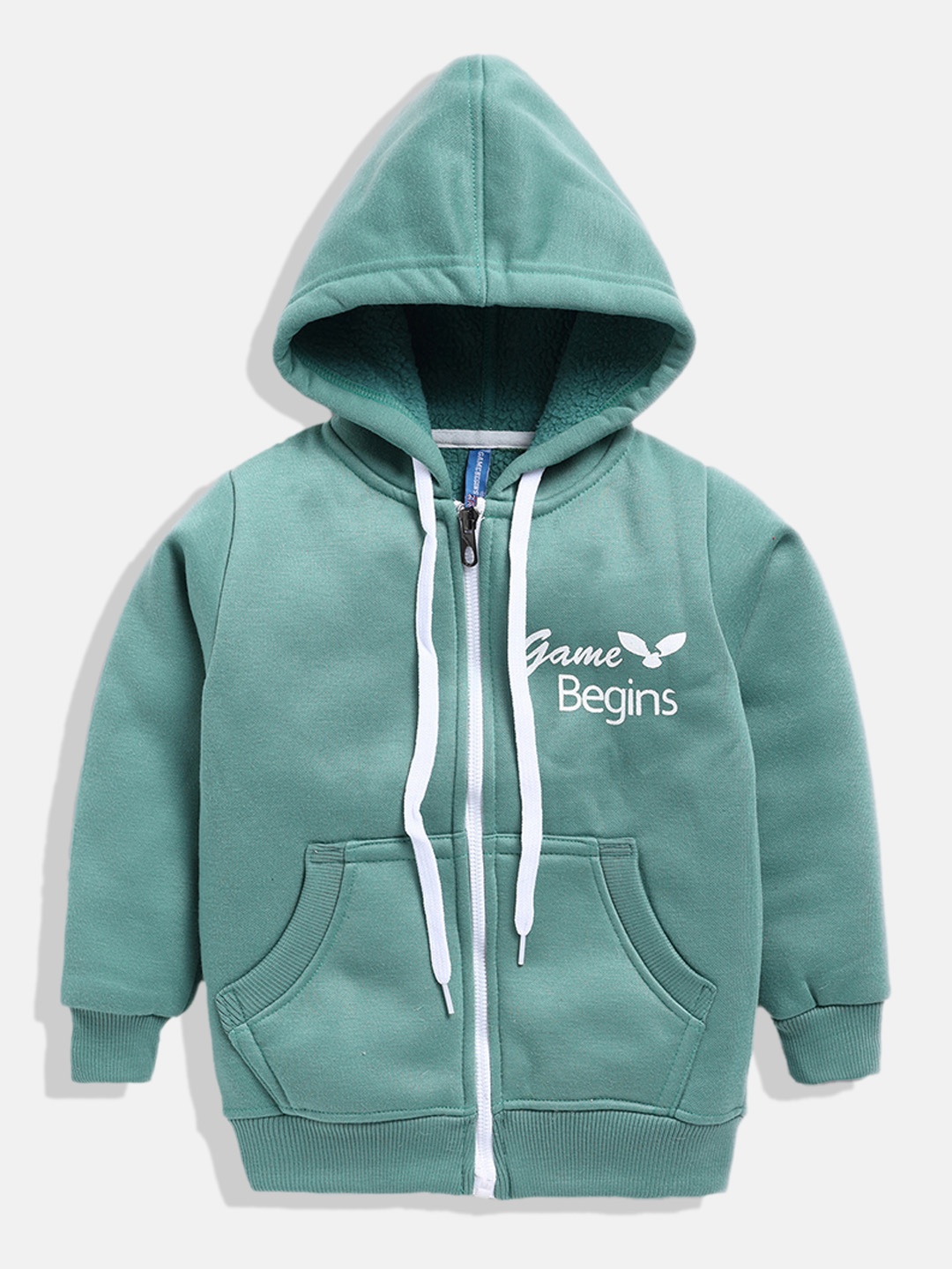 

GAME BEGINS Boys Green Printed Hooded Cotton Sweatshirt