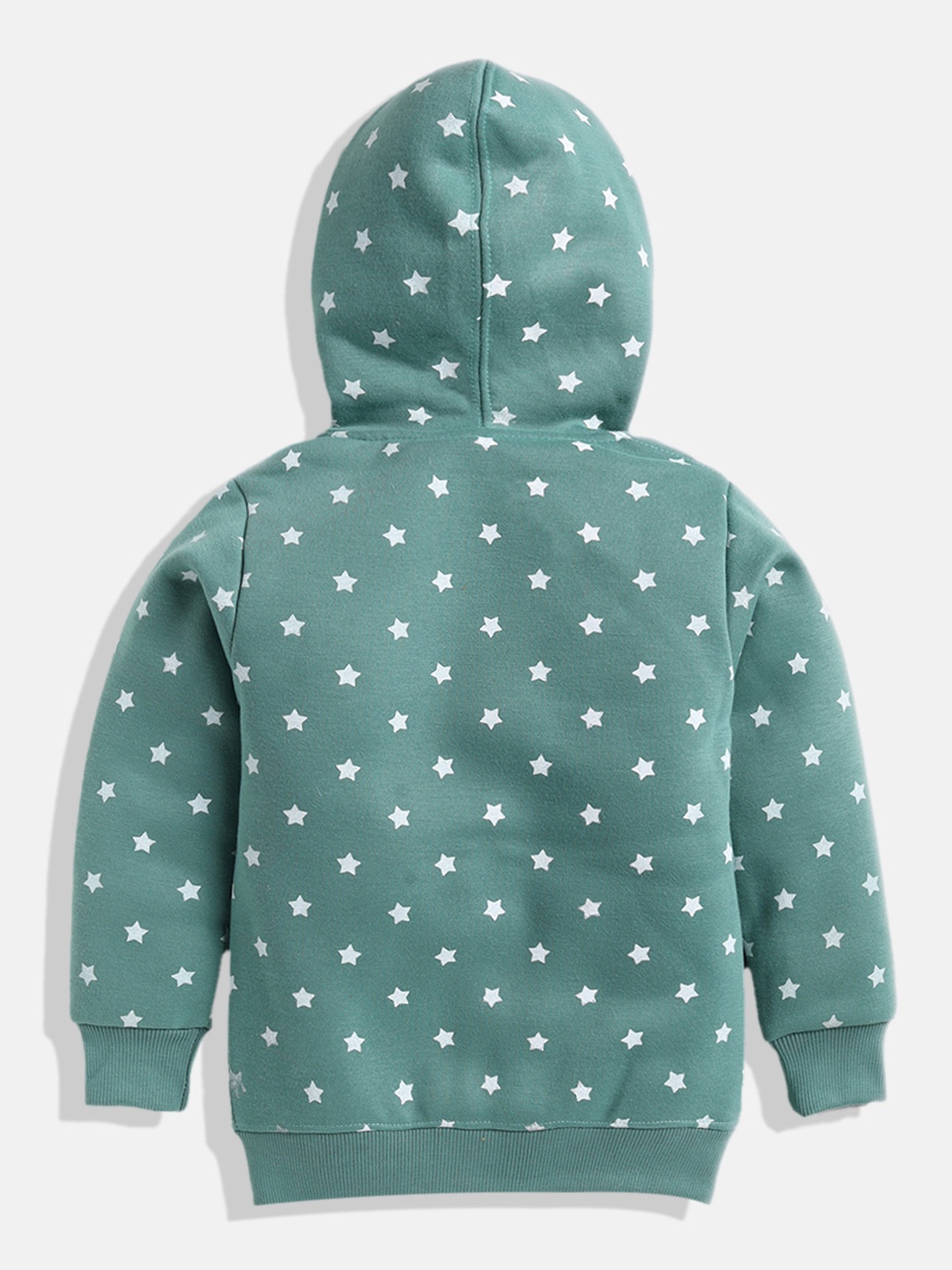 

GAME BEGINS Boys Green & White Star Print Hooded Cotton Sweatshirt