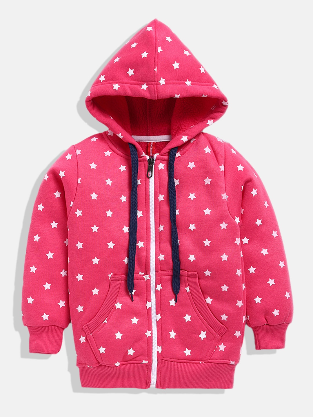 

GAME BEGINS Girls Fuchsia Pink & White Star Print Cotton Hooded Sweatshirt