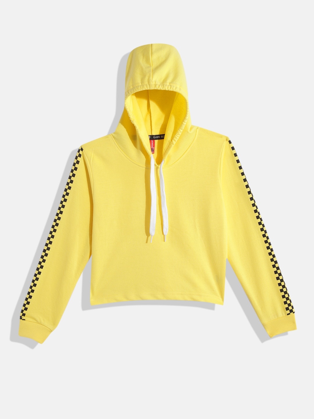 

GAME BEGINS Girls Yellow Solid Pure Cotton Hooded T-shirt