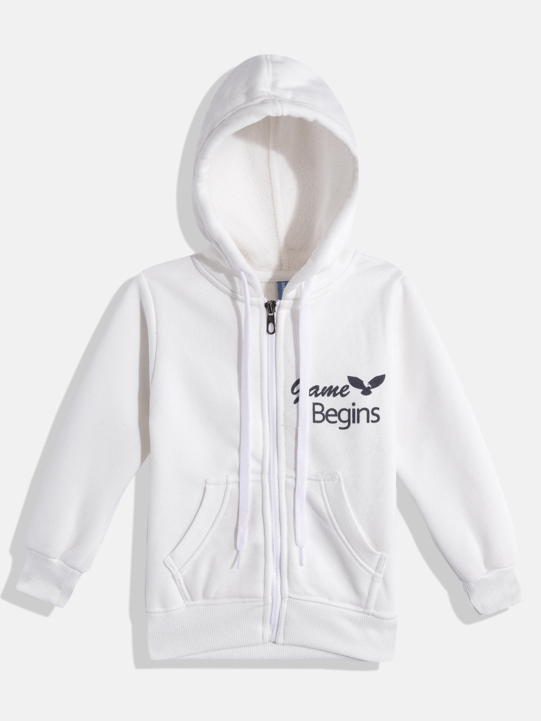 

GAME BEGINS Boys White Solid Hooded Cotton Sweatshirt