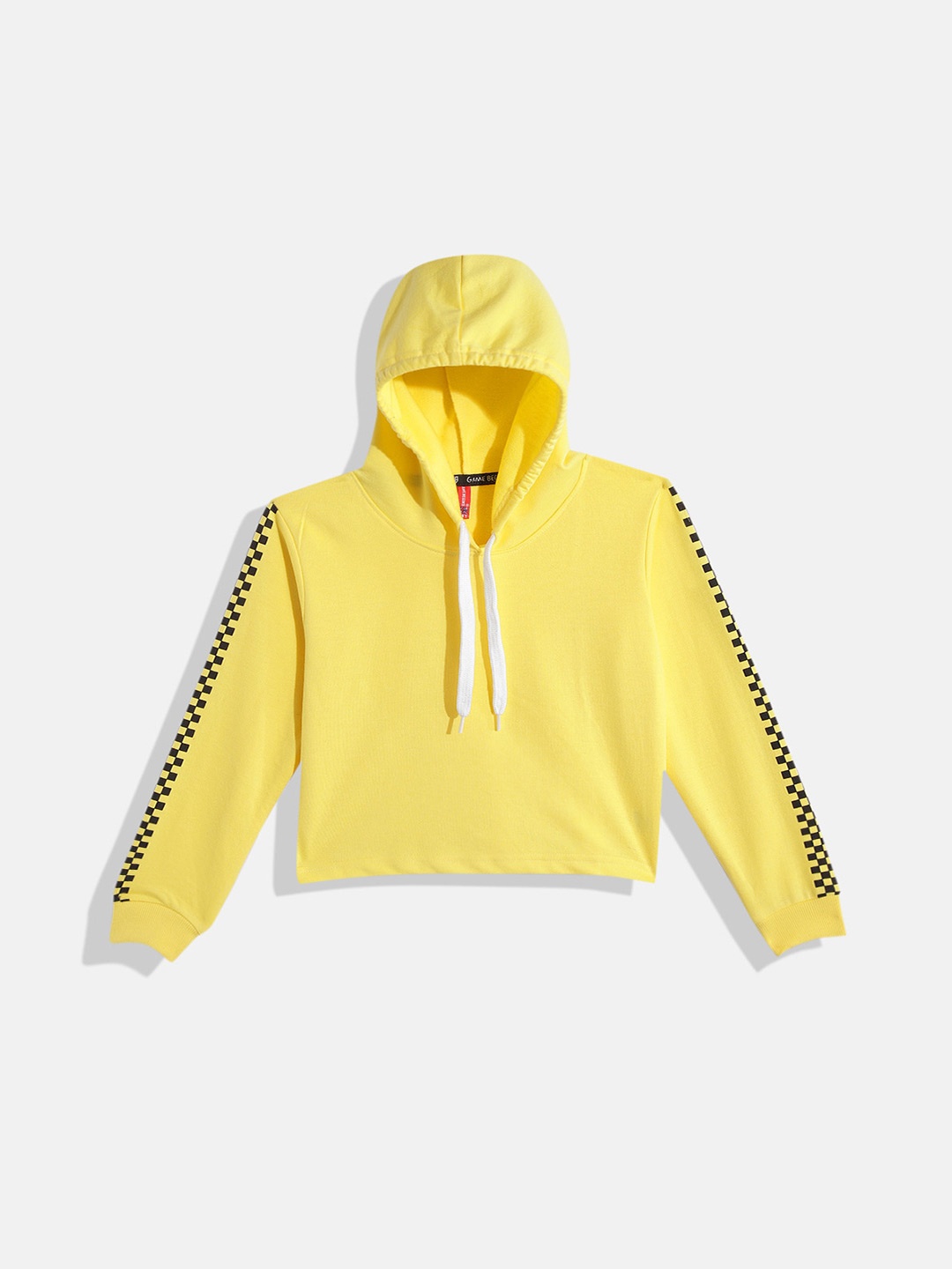 

GAME BEGINS Girls Yellow Solid Pure Cotton Hooded T-shirt