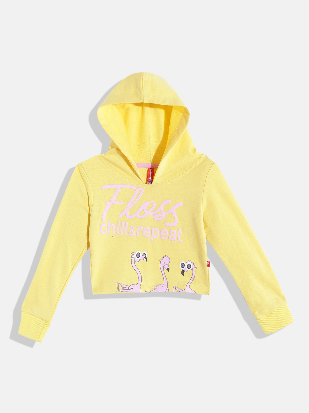 

GAME BEGINS Girls Yellow & Pink Pure Cotton Graphic Printed Hooded T-shirt
