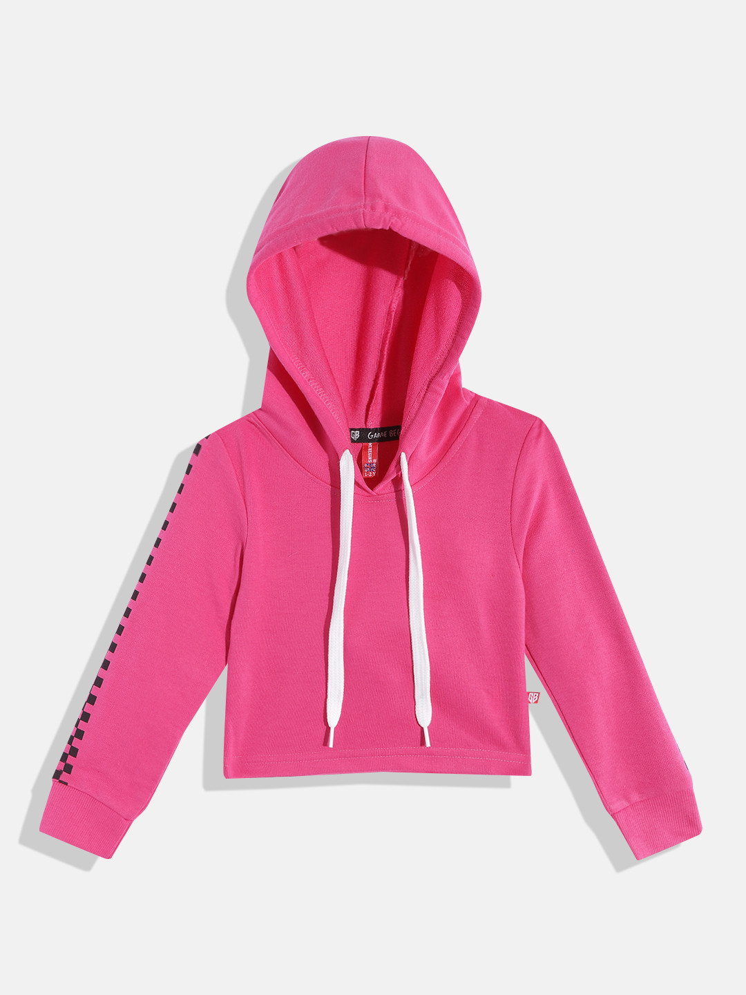 

GAME BEGINS Girls Fuchsia Solid Pure Cotton Hooded T-shirt