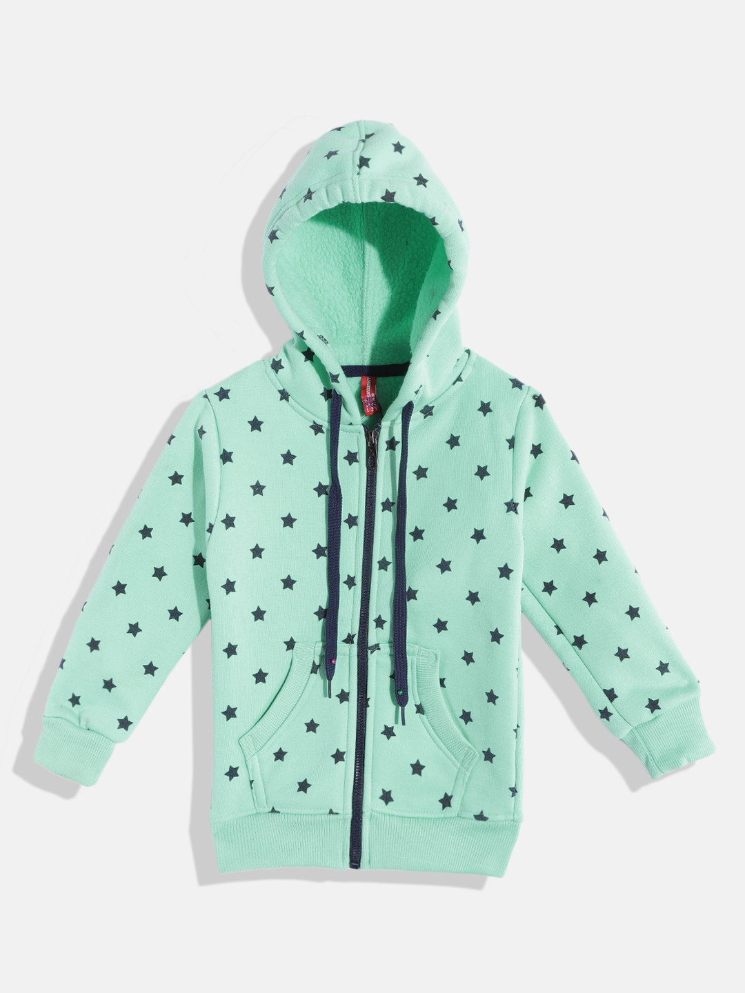 

GAME BEGINS Girls Sea Green & Black Pure Cotton Conversational Printed Hooded Sweatshirt