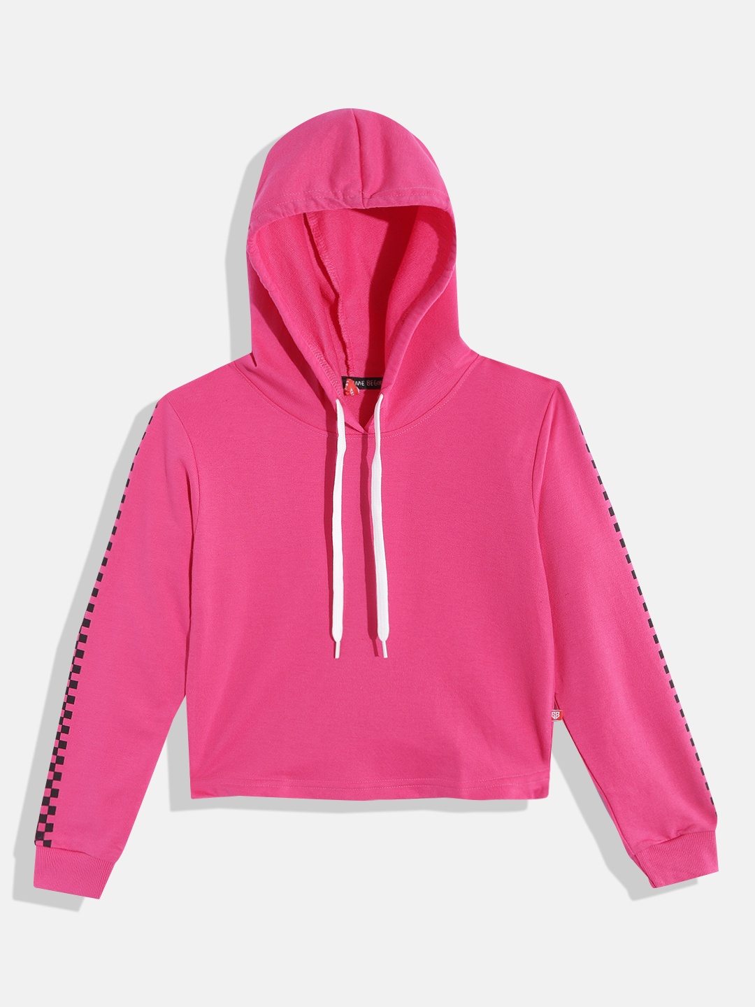 

GAME BEGINS Girls Fuchsia Solid Pure Cotton Hooded T-shirt