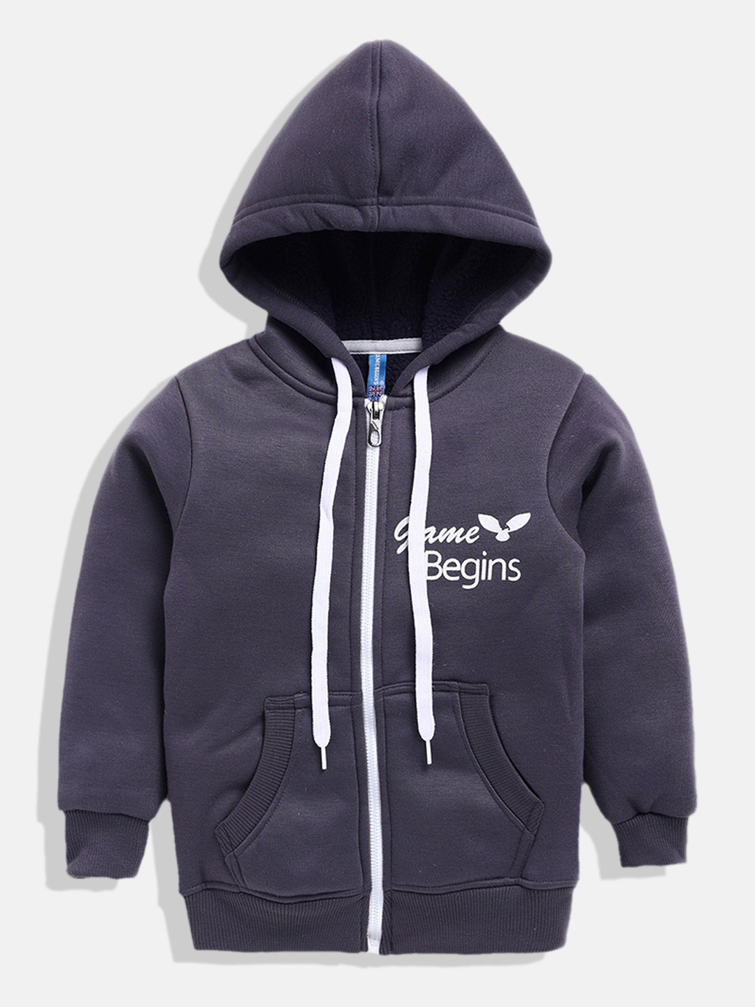 

GAME BEGINS Boys Grey & White Pure Cotton Brand Logo Print Detail Hooded Sweatshirt