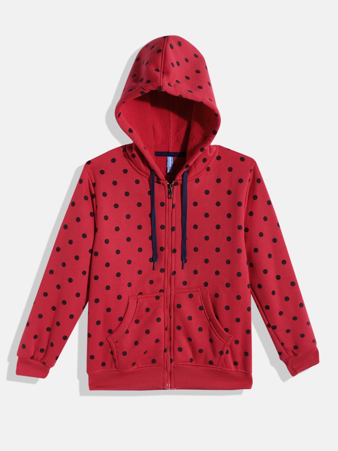 

GAME BEGINS Boys Red & Black Polka Dot Pure Cotton Printed Hooded Sweatshirt