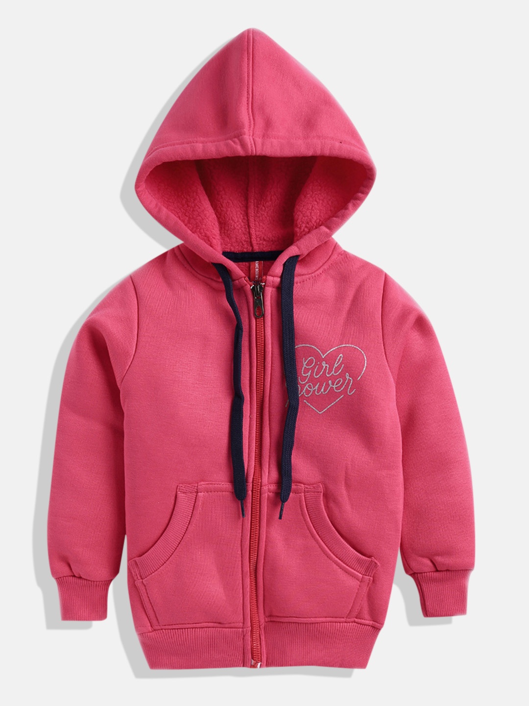 

GAME BEGINS Girls Pink Pure Cotton Typography Printed Hooded Sweatshirt