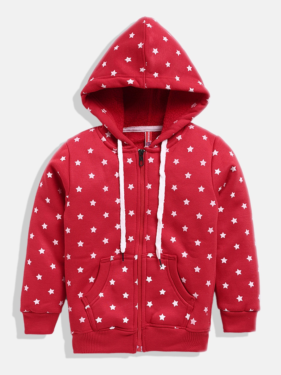 

GAME BEGINS Girls Red & White Pure Cotton Conversational Printed Hooded Sweatshirt