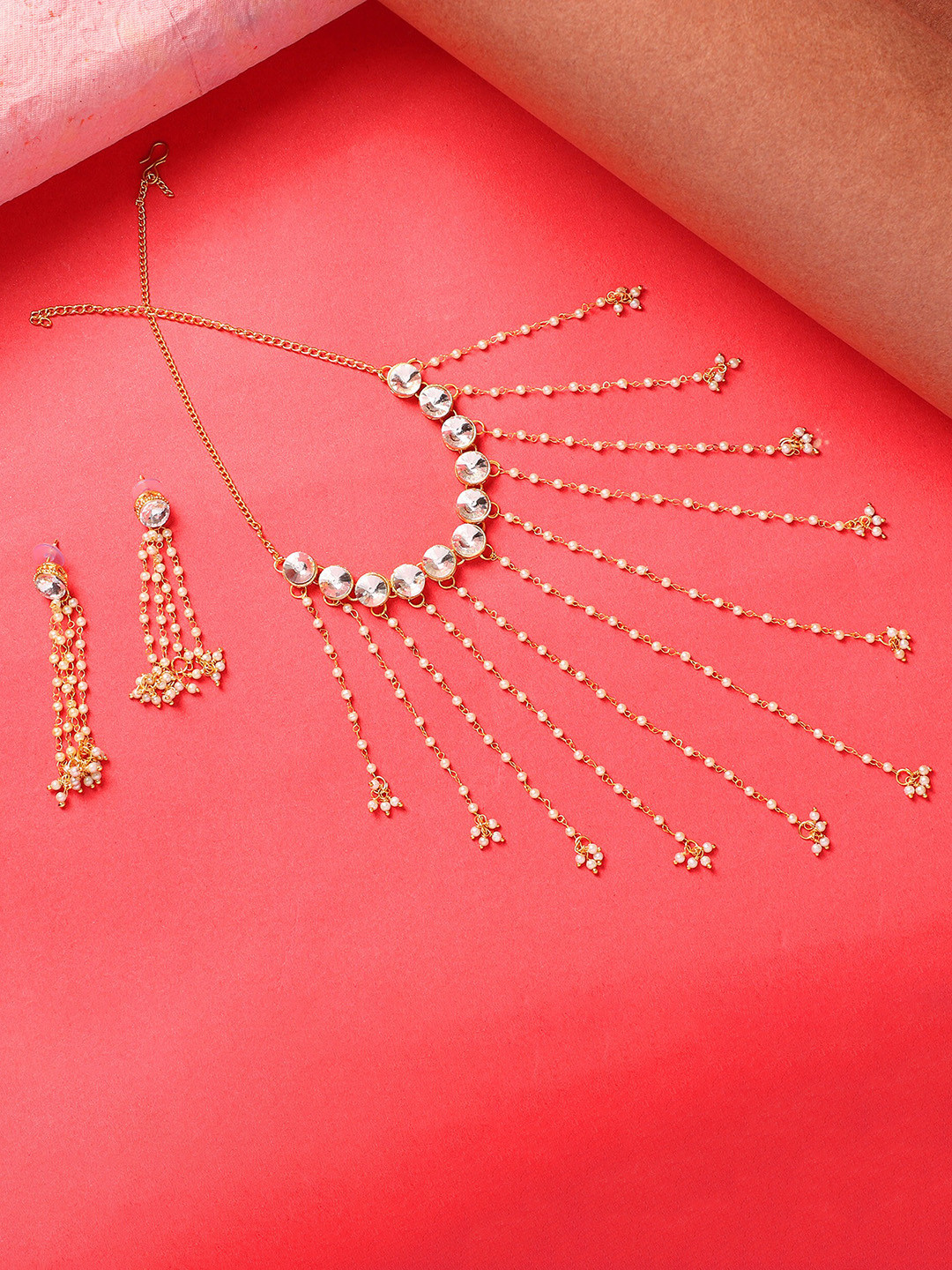 

ZaffreCollections Gold-Plated Stone Studded & Beaded Jewellery Set