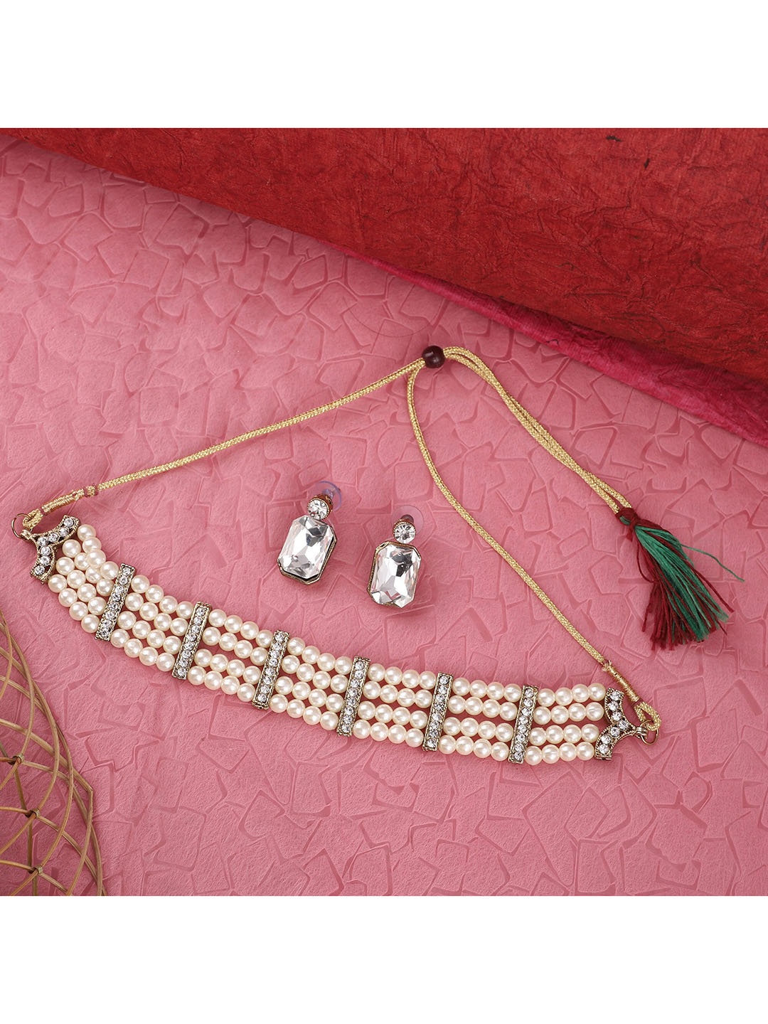 

ZaffreCollections Gold-Plated White Beaded Jewellery Set