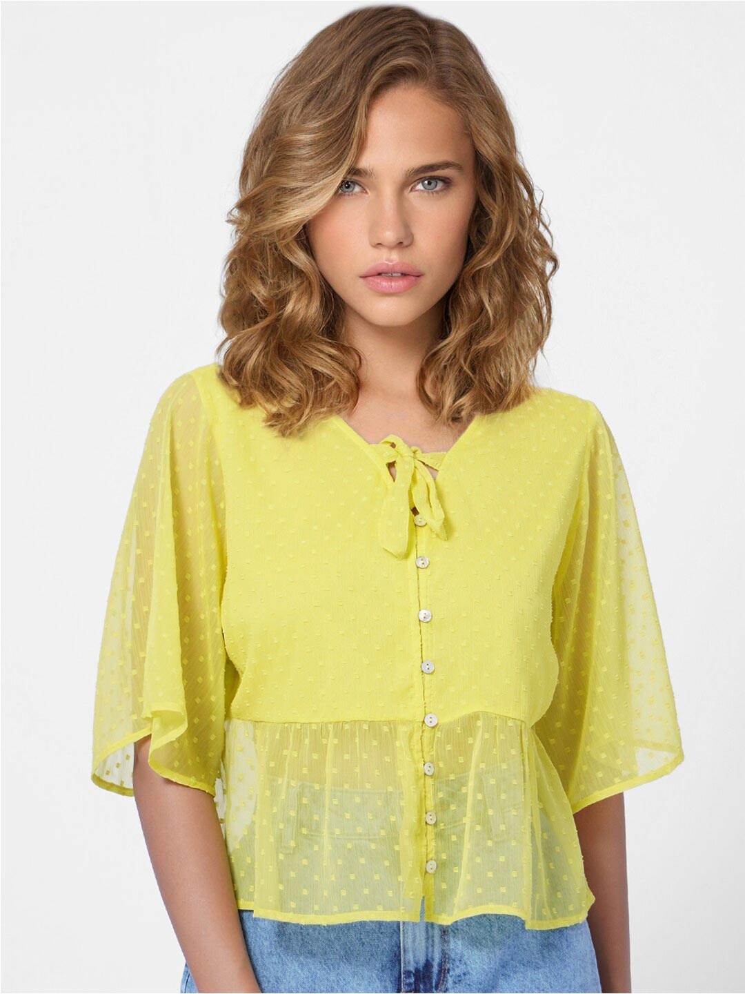 

ONLY Women Yellow Peplum Top