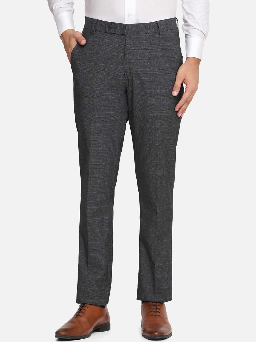 

TAHVO Men Charcoal Checked Comfort Trousers