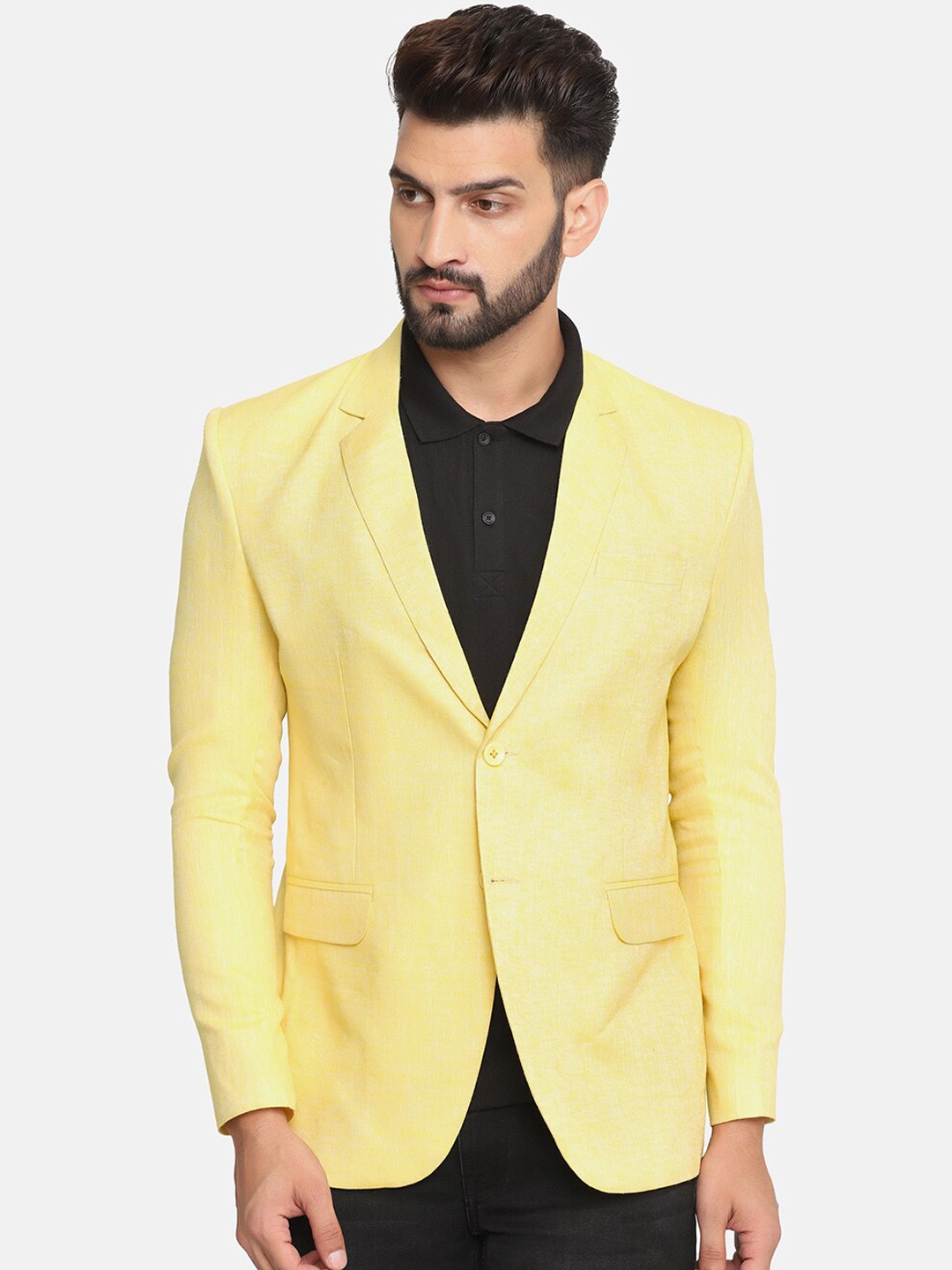 

TAHVO Men Yellow Solid Single-Breasted Blazers