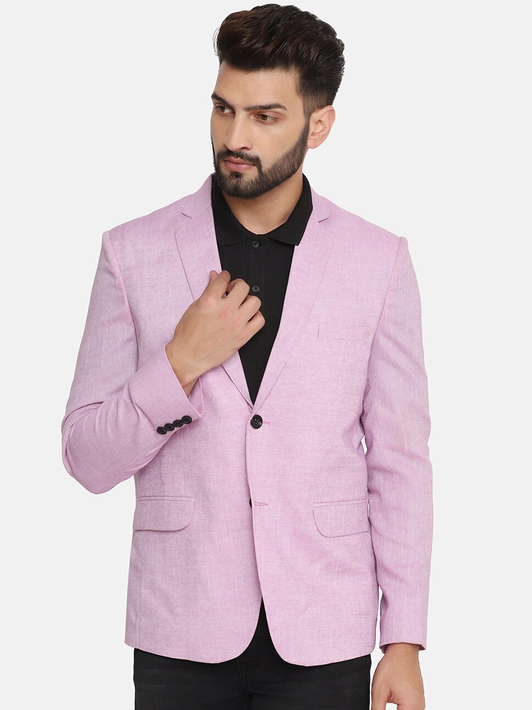 

TAHVO Men Purple Solid Single Breasted Party Blazer