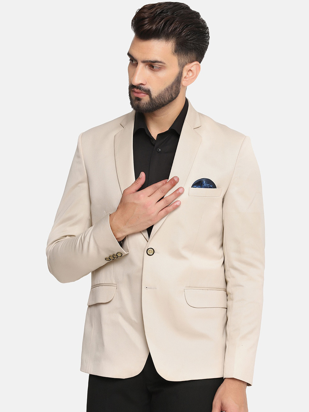 

TAHVO Men Beige Colored Solid Single-Breasted Regular-Fit Blazer