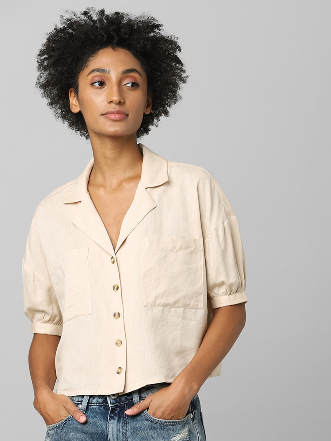 

ONLY Women Beige Boxy Casual Shirt