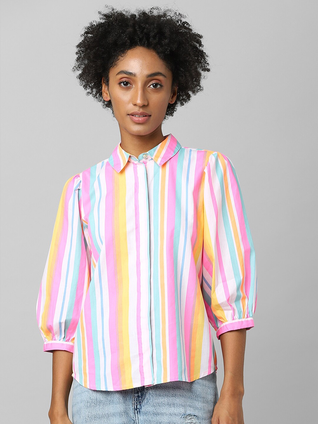 

ONLY Women Multicolor Striped Casual Shirt, White