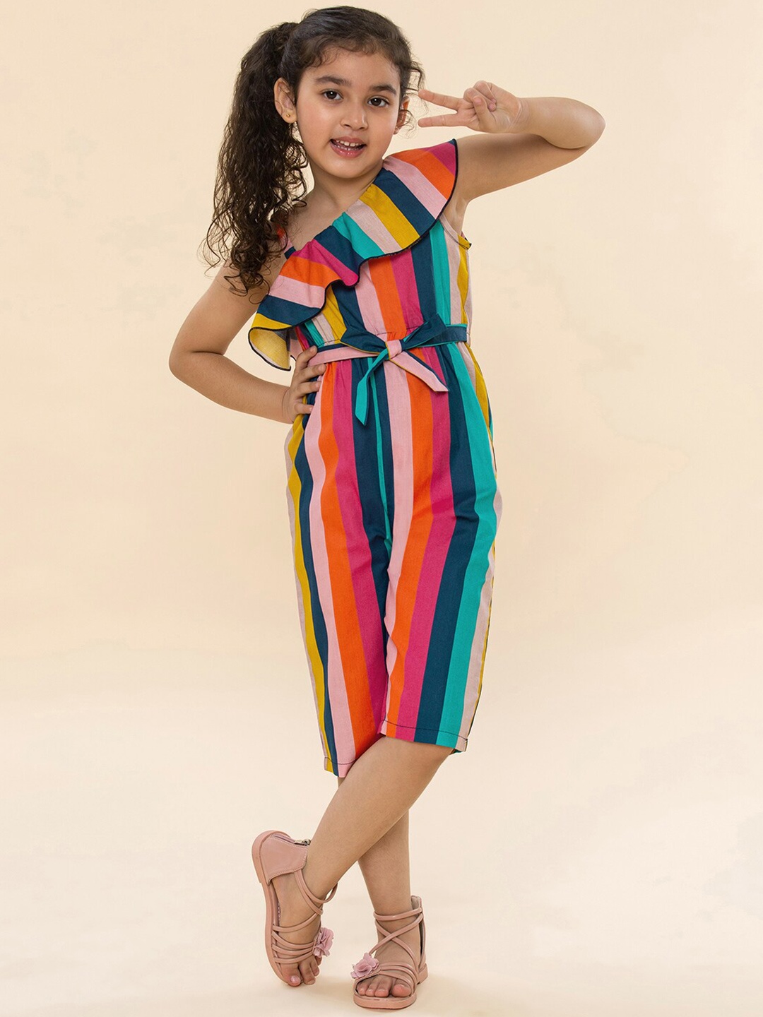 

A T U N Girls Multicoloured Basic Striped Jumpsuit, Multi