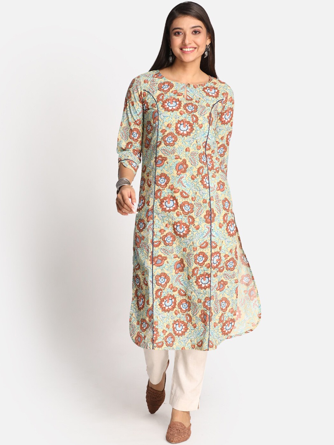 

Earthwear Women Yellow Floral Printed Kurta