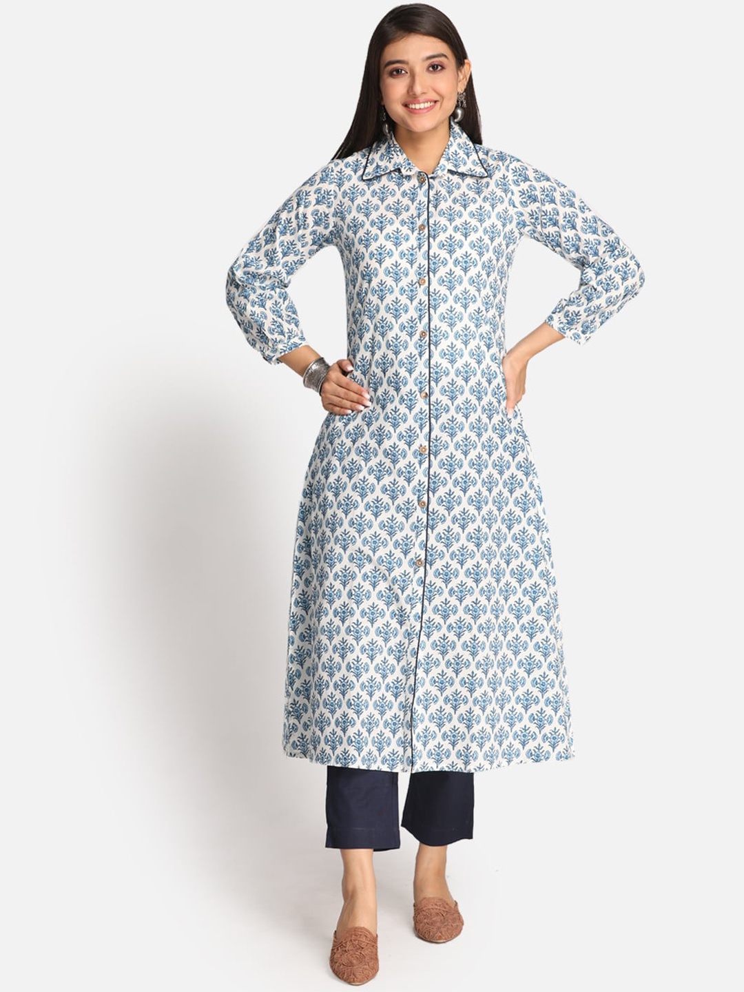 

Earthwear Women White Ethnic Motifs Printed Kurta