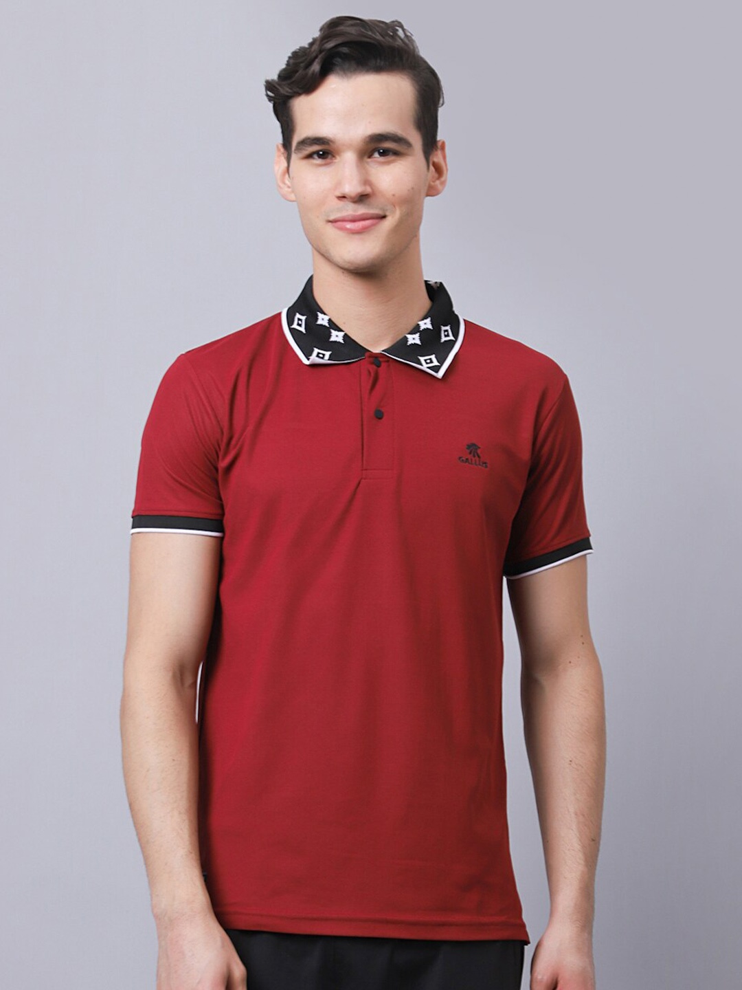 

Gallus Men Maroon Polo Collar Dri-FIT Slim Fit T-shirt