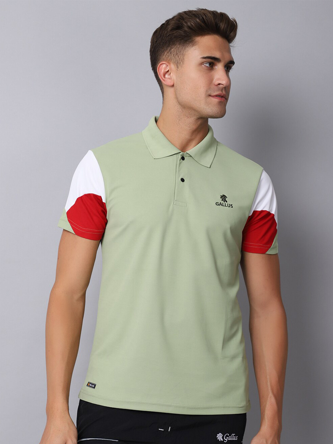 

Gallus Men Lime Green Polo Collar Dri-FIT Slim Fit Sports T-shirt