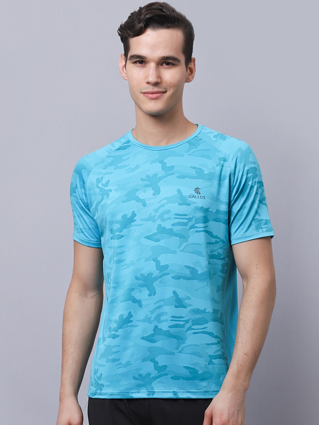 

Gallus Men Blue Printed Dri-FIT Slim Fit T-shirt