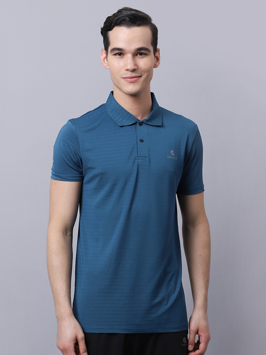

Gallus Men Blue Polo Collar Dri-FIT Slim Fit T-shirt