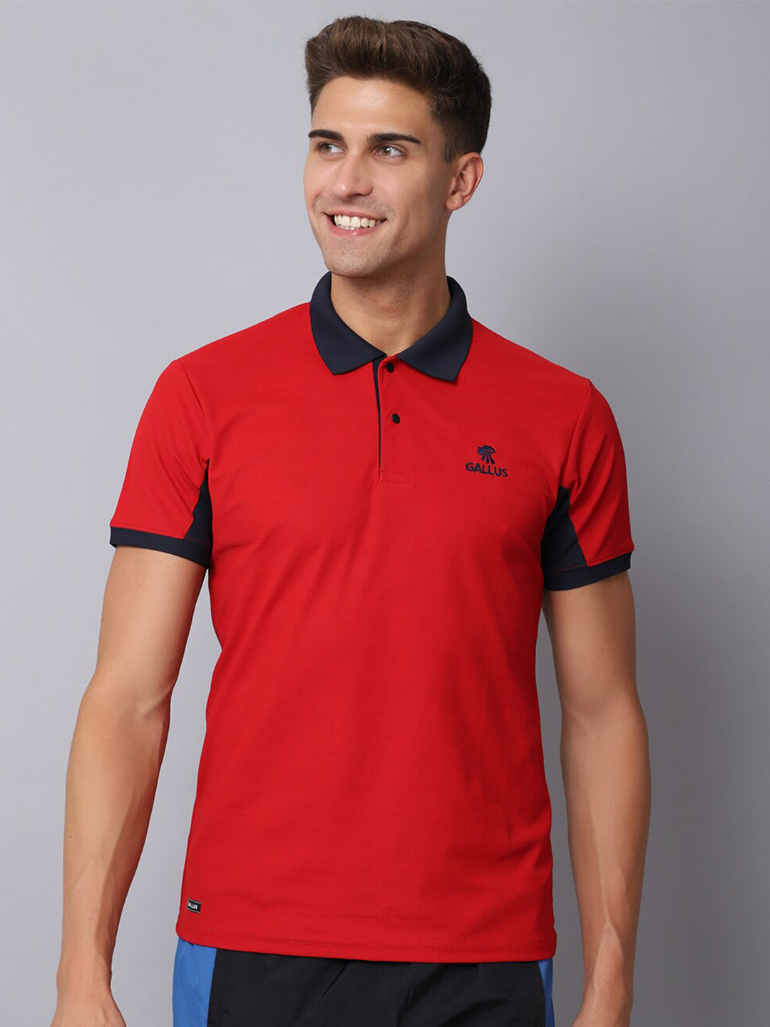 

Gallus Men Red & Black Colourblocked Polo Collar Slim Fit T-shirt