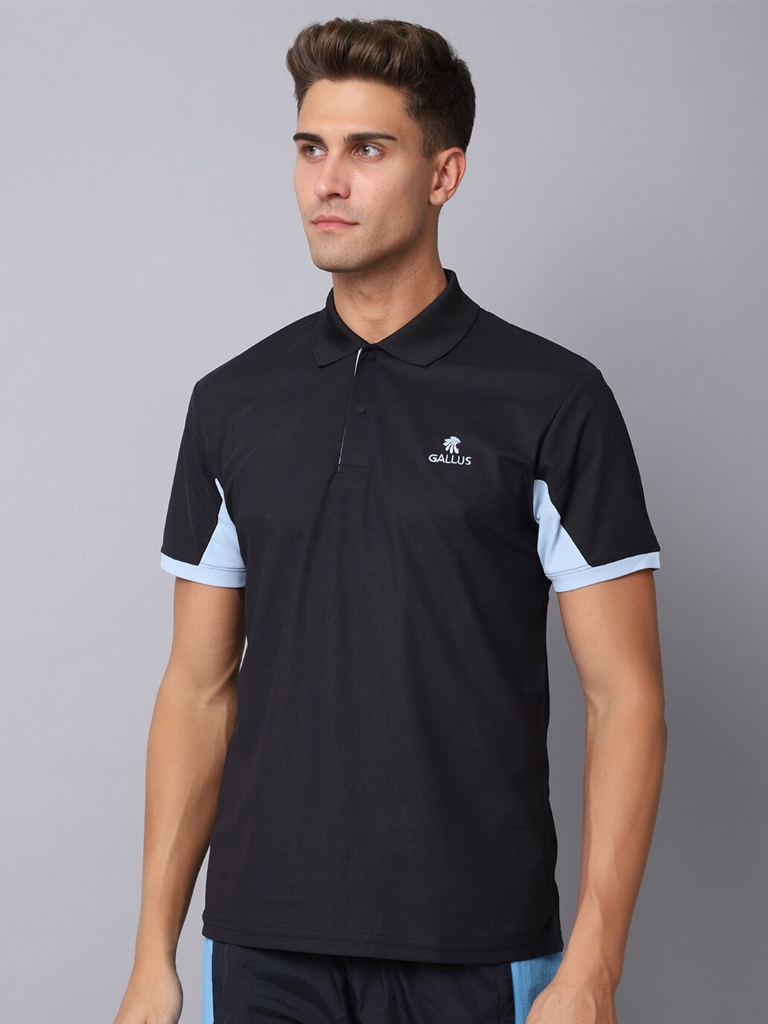 

Gallus Men Black Polo Collar Dri-FIT Slim Fit T-shirt