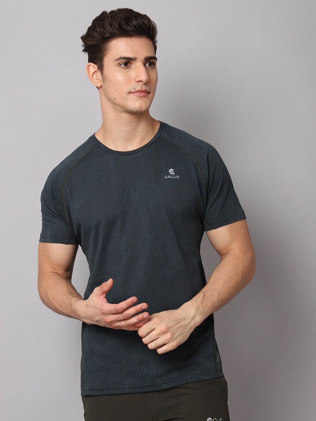 

Gallus Men Grey Melange Dri-FIT Slim Fit T-shirt