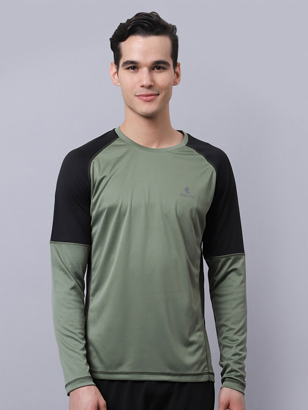 

Gallus Men Olive Green & Black Colourblocked Dri-FIT Slim Fit T-shirt