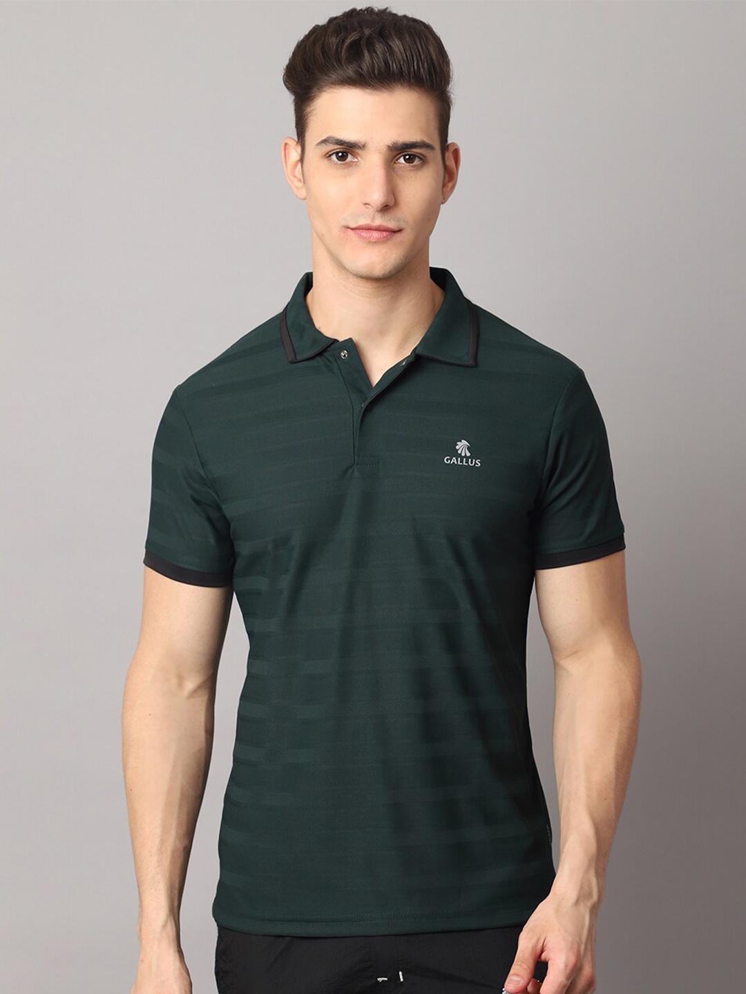 

Gallus Men Green Polo Collar Slim Fit T-shirt