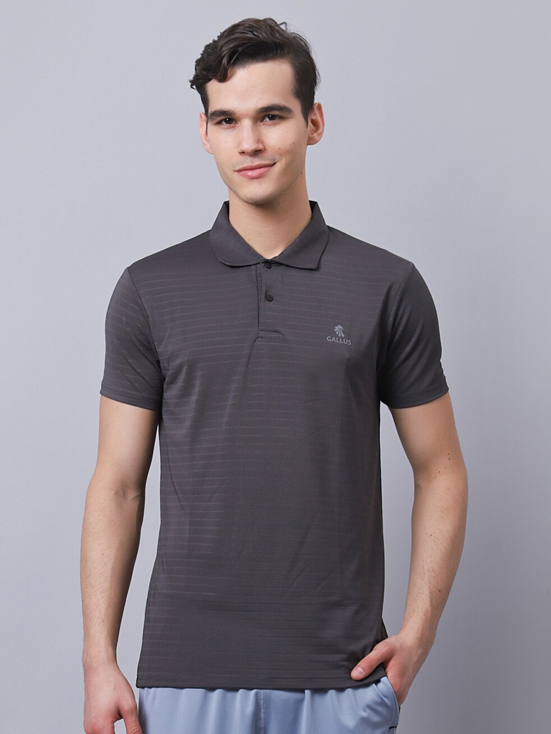 

Gallus Men Charcoal Grey Polo Collar Dri-FIT Slim Fit Sports T-shirt