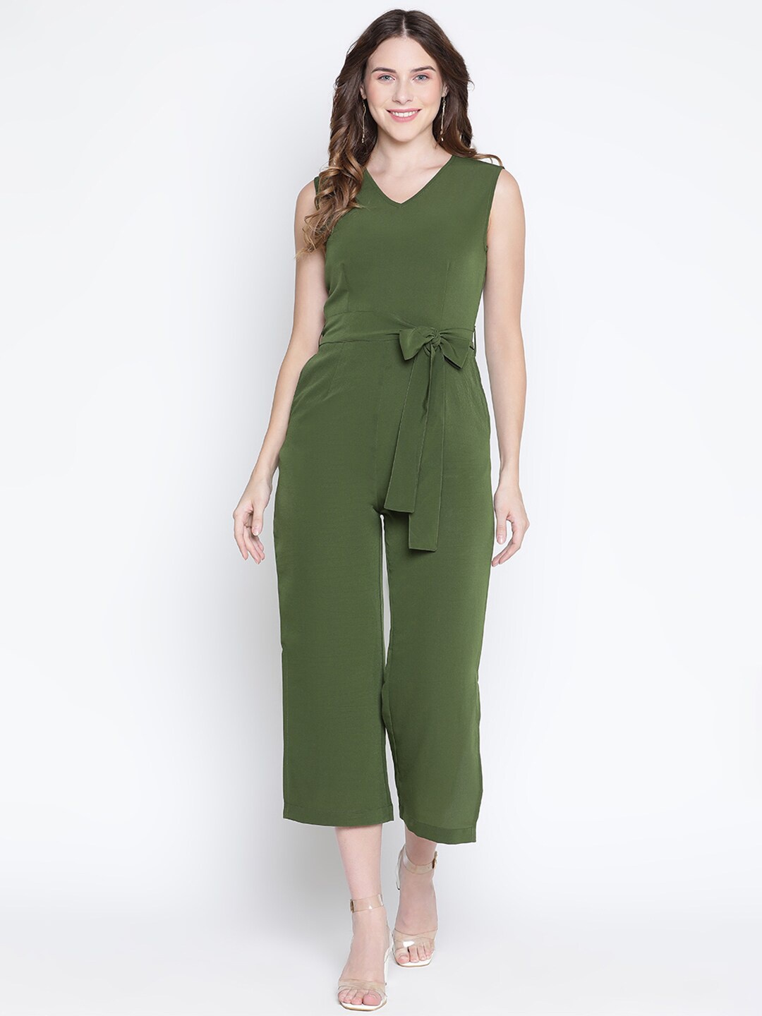 

DRAAX Fashions Women Green Solid Sleeveless Capri Jumpsuit