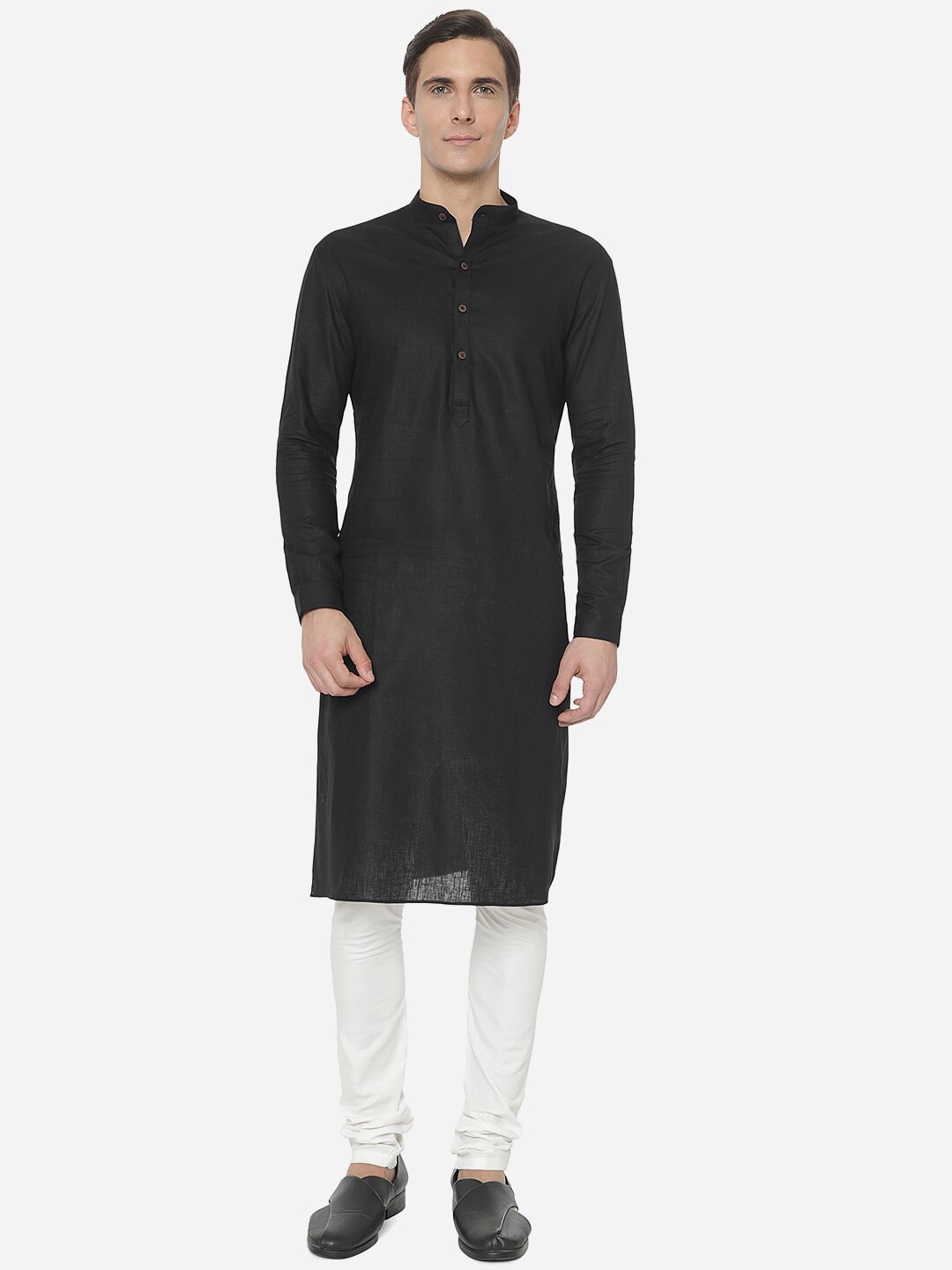 

Modi Kurta Men Black Solid Cotton Full Sleeve Kurta
