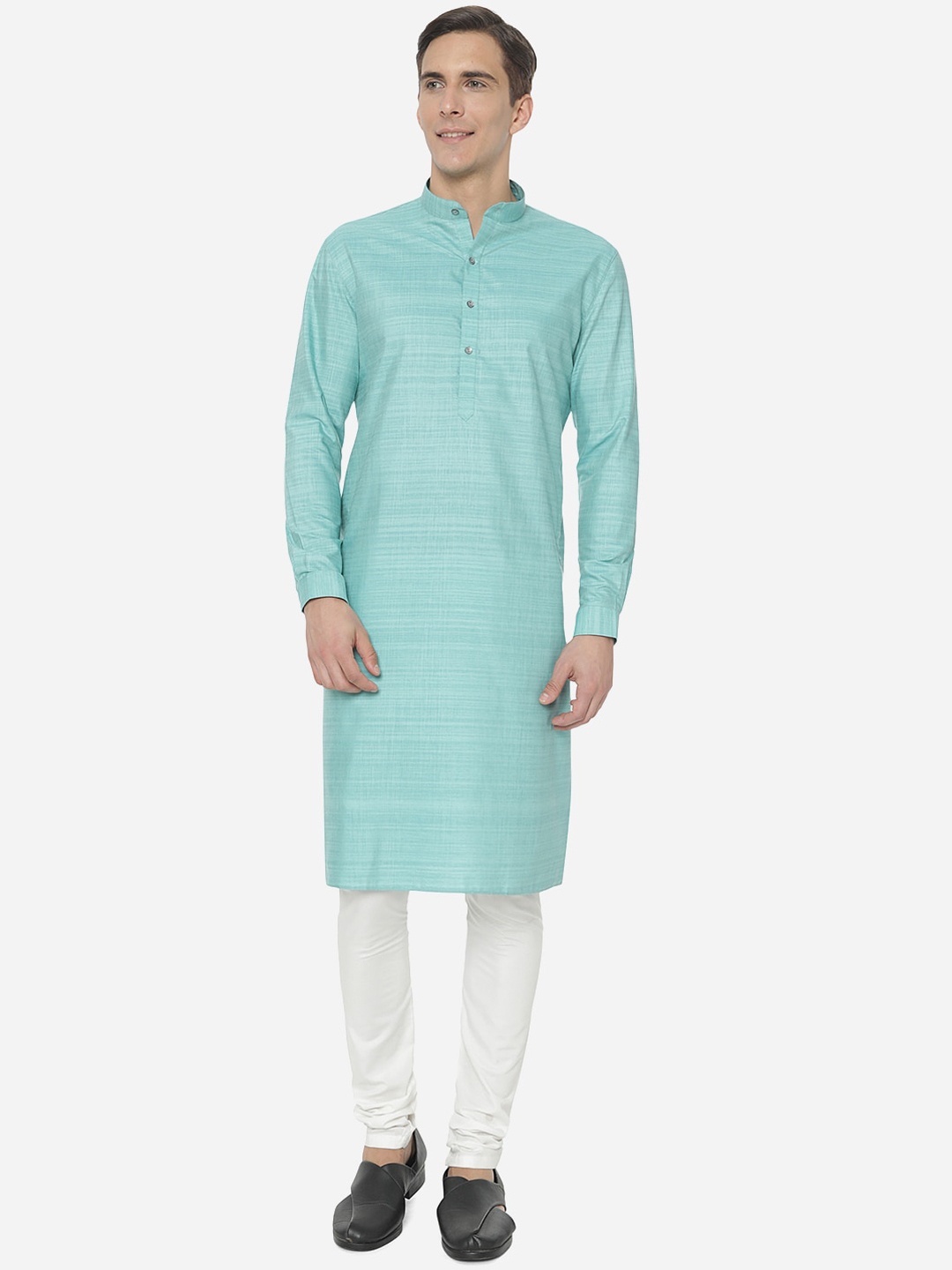 

Modi Kurta Men Turquoise Blue Solid Slim Fit Cotton Blend Kurta