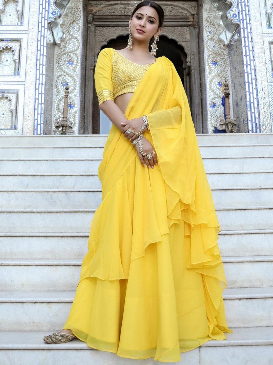 

Lavanya The Label Yellow Georgette Saree