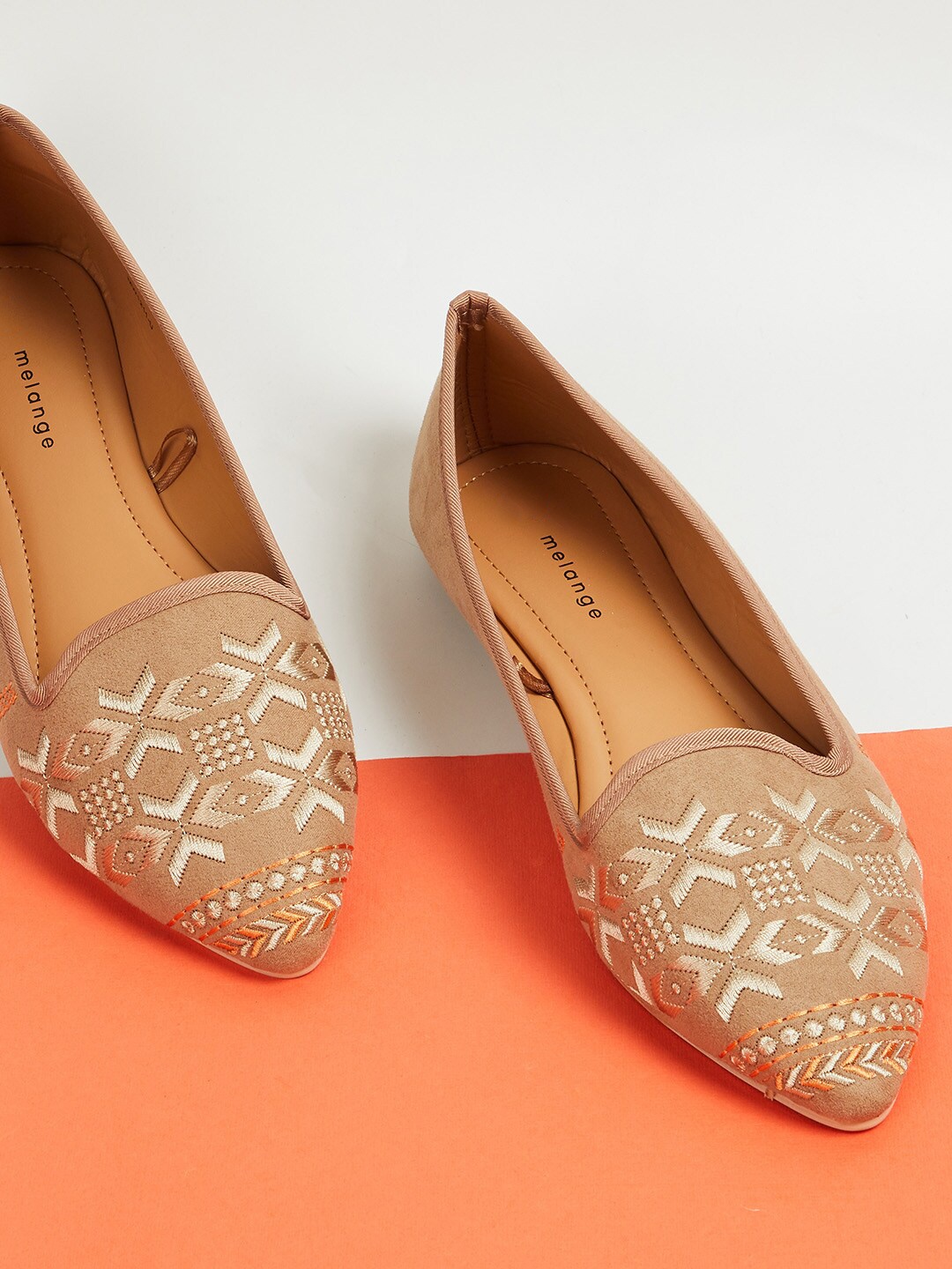

Melange by Lifestyle Women Beige Colourblocked Embroidered Flats