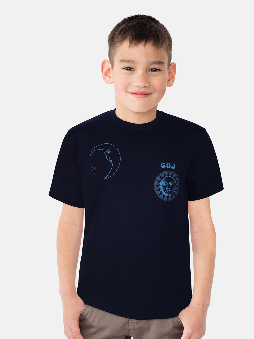 

Gini and Jony Boys Graphic Printed Cotton T-shirt, Navy blue