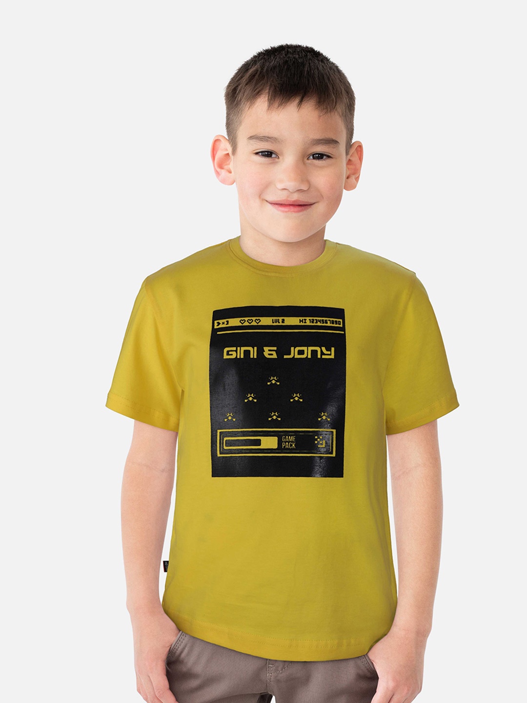 

Gini and Jony Boys Yellow Graphic Printed T-shirt