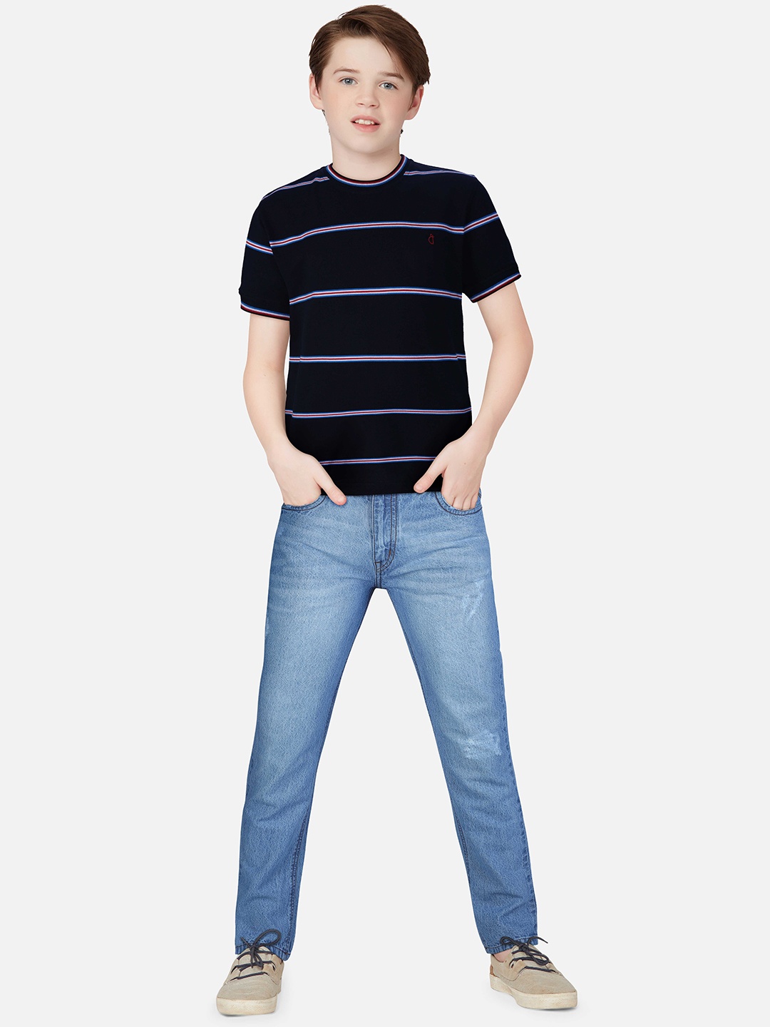 

Gini and Jony Boys Navy Blue Striped T-shirt