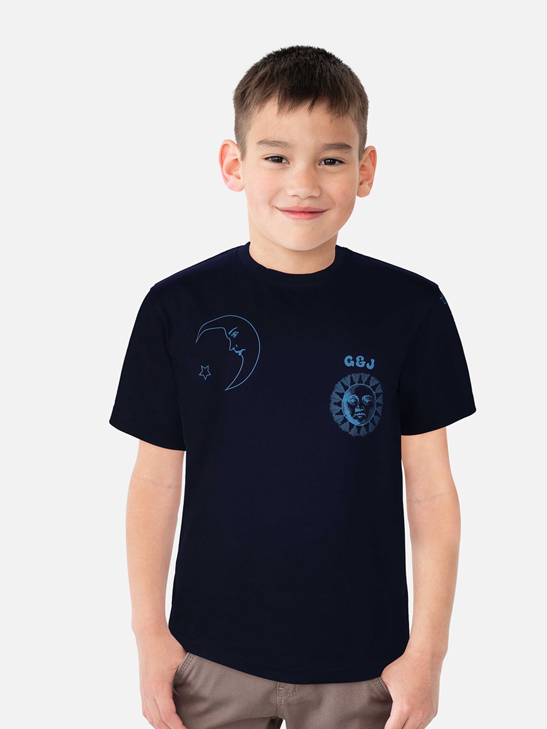 

Gini and Jony Boys Navy Blue Printed T-shirt