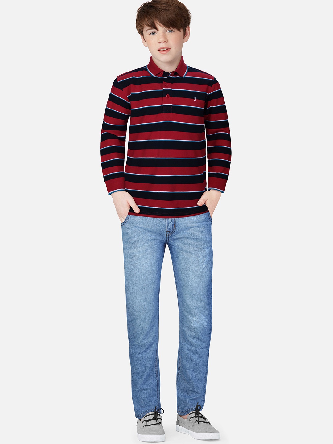 

Gini and Jony Boys Multicoloured Striped Polo Collar T-shirt, Multi