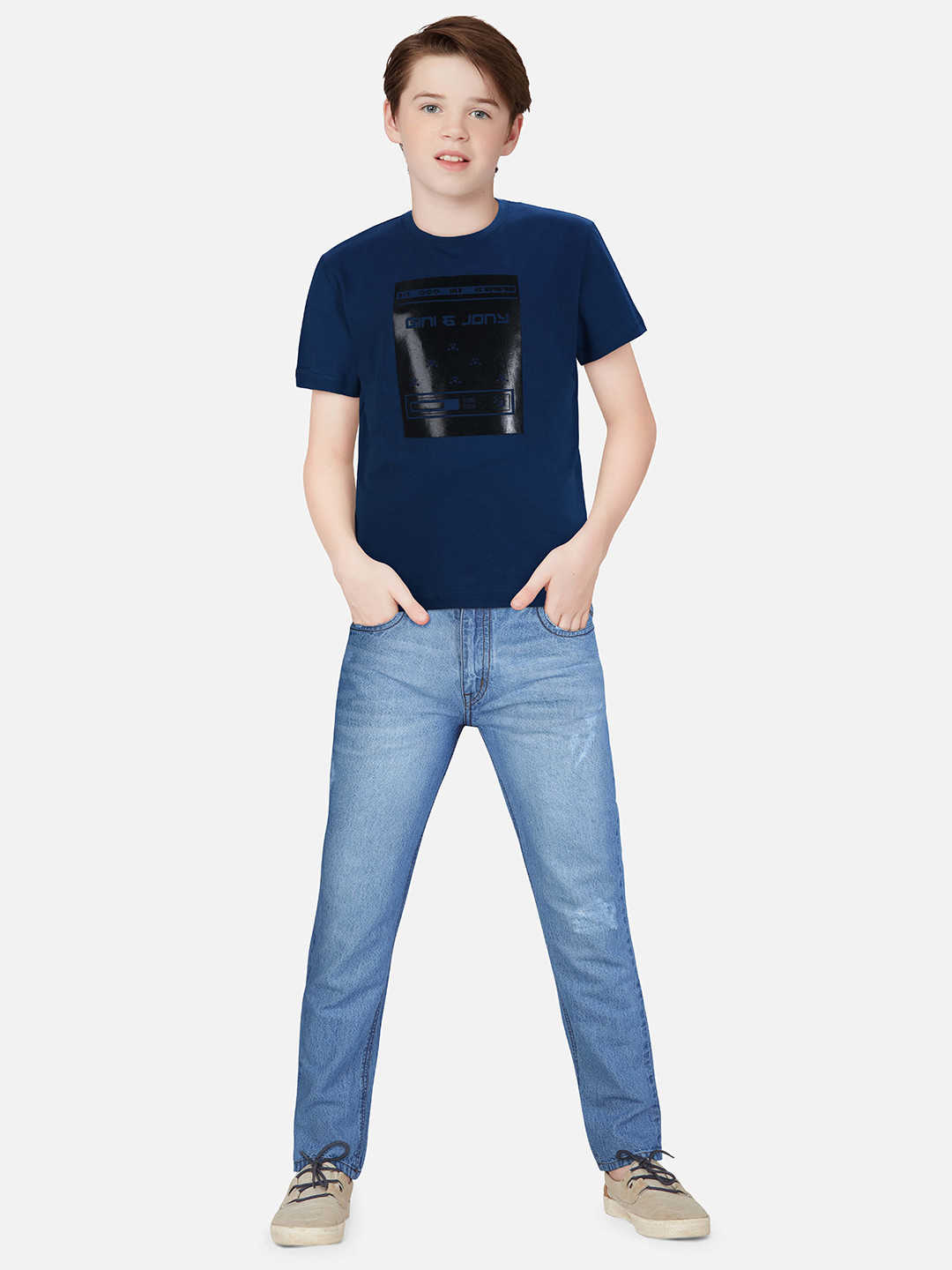 

Gini and Jony Boys Blue Printed T-shirt