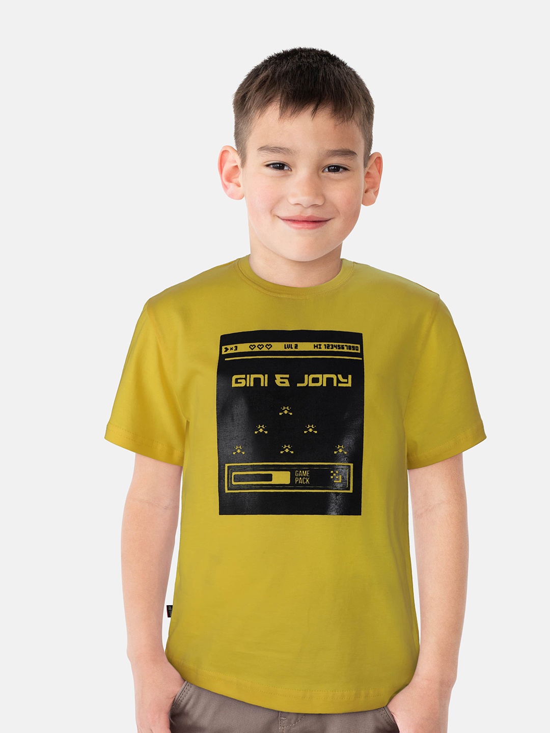 

Gini and Jony Boys Yellow Printed T-shirt